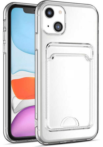 Apple iPhone 14 Plus Kılıf Kartlıklı Şeffaf Setra Clear Silikon Kapak-Renksiz