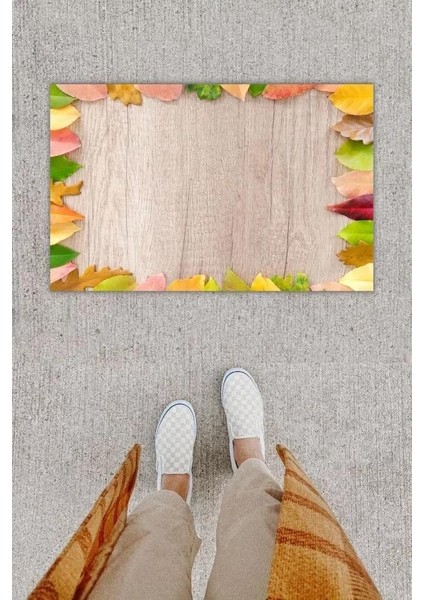 Dijital Baskı Dekoratif Çoklu Yaprak Gri Kapı Önü Paspası K-1233