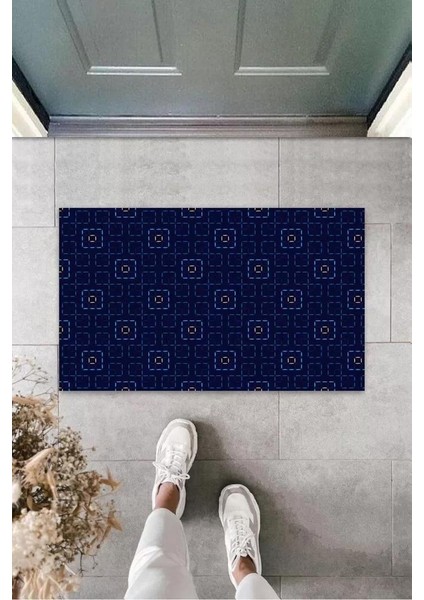 Lacivert Kapı Önü Paspası Geometrik Desen K-3256