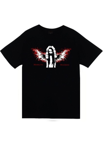 Marilyn Manson Baskılı Unisex %100 Pamuk Siyah T-Shirt