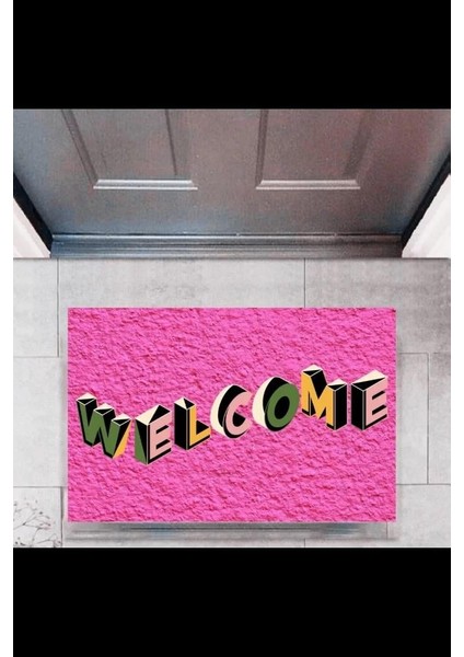 Kapı Önü Paspası Dekoratif Dijital Baskı Welcome P-2343