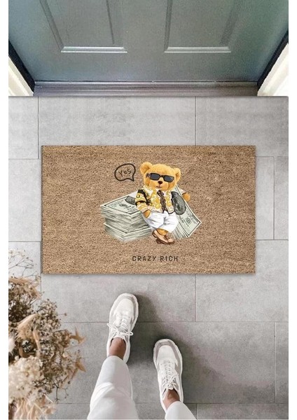 Dijital Crayz Rich Ayıcık Bej Kapı Paspası Dış Mekan Paspas K-3182