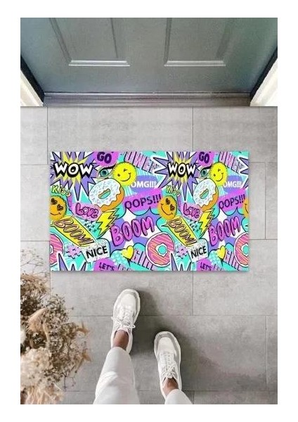 Dijital Wow Boom Renkli Kapı Paspası Dış Mekan Paspas K-3055
