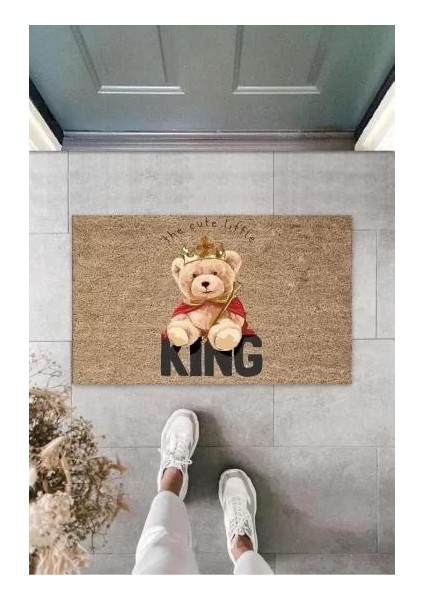 Dijital Kıng Ayıcık Bej Kapı Paspası Dış Mekan Paspas K-3177