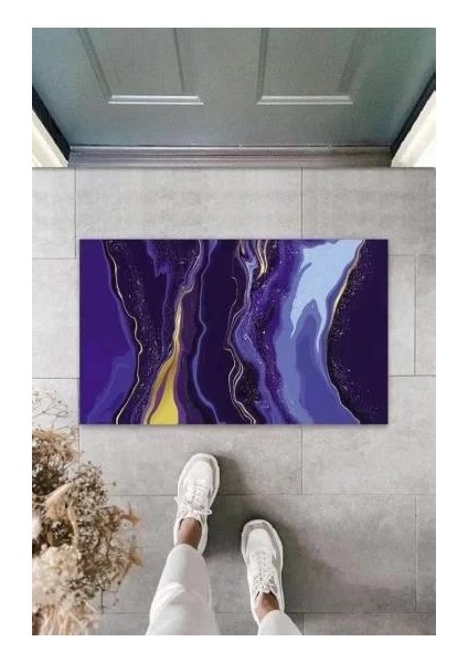 Dekoratif Dijital Modern Dalgalı Açık Mavi Kapı Paspası Dış Mekan Paspas K-3111