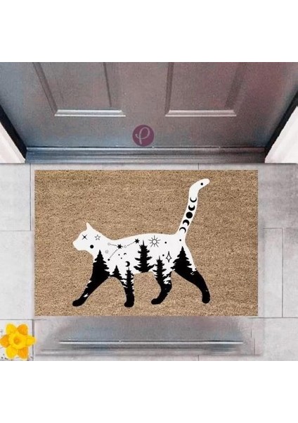 Kapı Önü Paspası Dekoratif Dijital Baskı Kedi P-2494