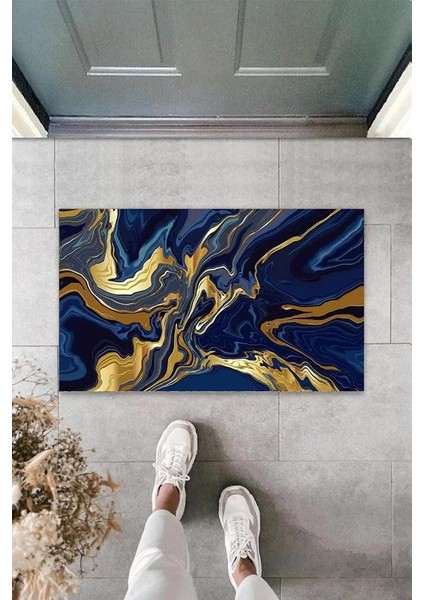 Dijital Modern Dalgalı Lacivert Kapı Paspası Dış Mekan Paspas K-3102