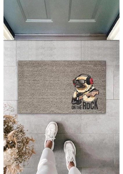 Dijital Baskı Gri On The Rock Köpek Dekoratif Kapı Paspası K-2041