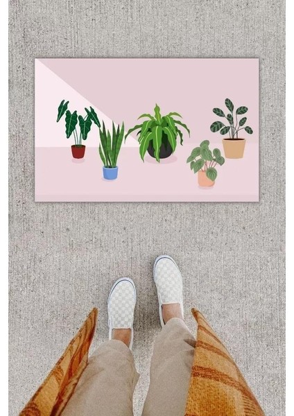 Dijital Baskı Dekoratif Saksı Bej Kapı Önü Paspası K-1207