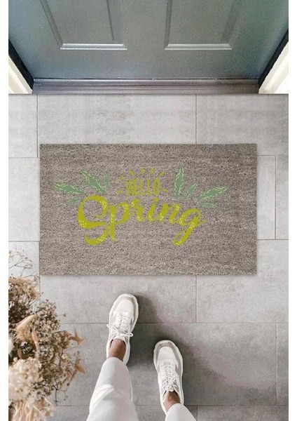 Dijital Baskı Gri Hello Spring Kapı Paspası K-2109