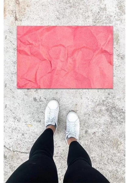 Dijital Baskı Pembe Buruşuk Kağıt Desen Kapı Önü Paspası K-1067