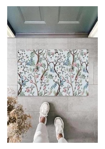 Dijital Daldaki Kuşlar Mavi Kapı Paspası Dış Mekan Paspas K-3052