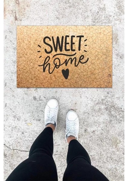 Dijital Baskı Açık Kahve Çatlak Taş Desen Kapı Önü Paspası K-1076