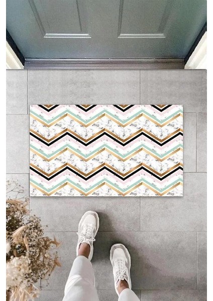Dijital Baskı Beyaz Zigzag Kapı Paspası K-3083