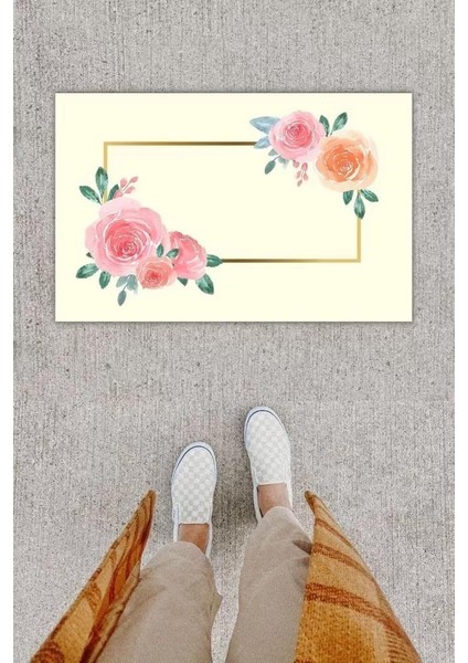 Dijital Baskı Dekoratif 'lü Çiçek Krem Kapı Önü Paspası K-1258