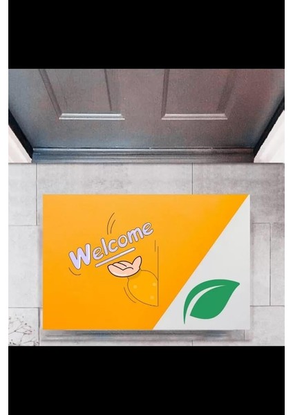 Kapı Önü Paspası Dekoratif Dijital Baskı Welcome P-2345