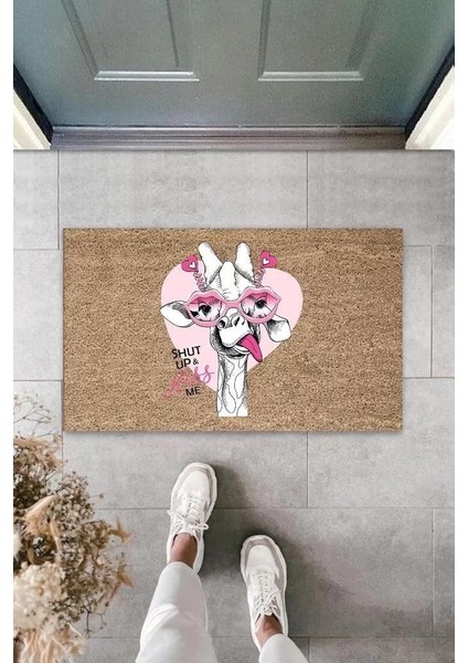 Dijital Baskı Kahverengi Gözlüklü Zürafa Paspas K-3006