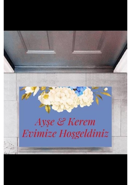 Kapı Önü Paspası Dekoratif Dijital Baskı Evimize Hoşgeldiniz P-2455