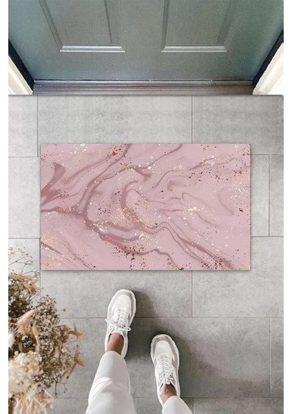 Dijital Modern Dalgalı Koyu Pembe Kapı Paspası Dış Mekan Paspas K-3118