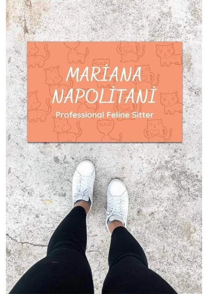 Dijital Baskı Gül Kurusu Çoklu Kedili Desen Kapı Önü Paspası K-1037