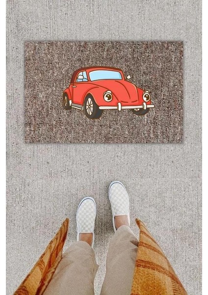 Dijital Baskı Dekoratif Vosvos Kırmızı Kapı Önü Paspası K-1281