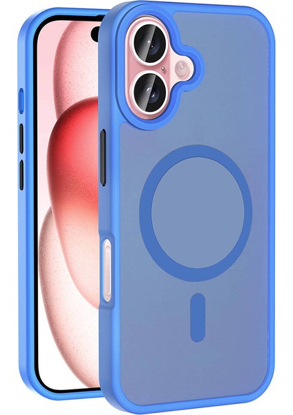 iPhone 16 Plus Kılıf Magsafe Şarj Özellikli Mat Arka Yüzey Vrdr Sio Kapak-Mavi