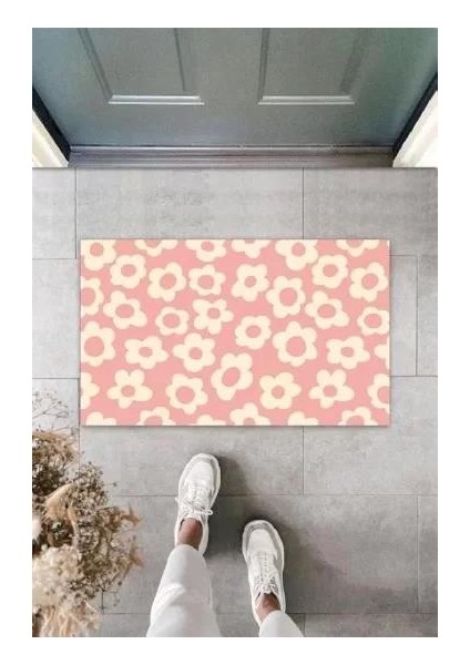 Dijital Çiçek Pembe Kapı Paspası Dış Mekan Paspas K-3125