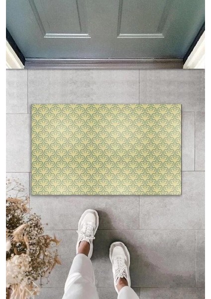 Dekoratif Dijital Baskı Açık Yeşil Motif Dış Mekan Paspas K-2087