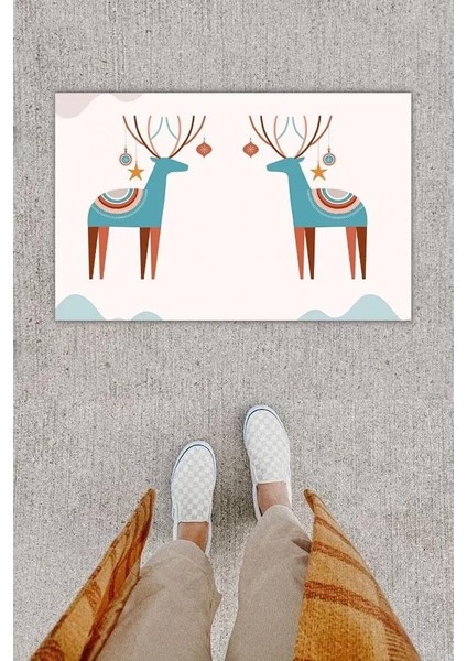 Dijital Baskı Dekoratif 'li Geyik Bej Kapı Önü Paspası K-1273