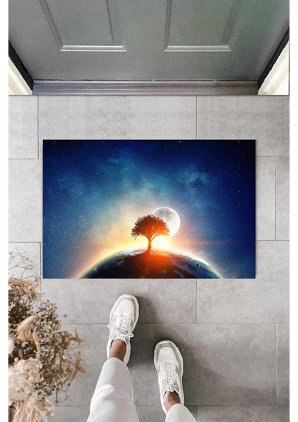 Dijital Galaxy Ağaç Mavi Kapı Paspası Dış Mekan Paspas K-2114