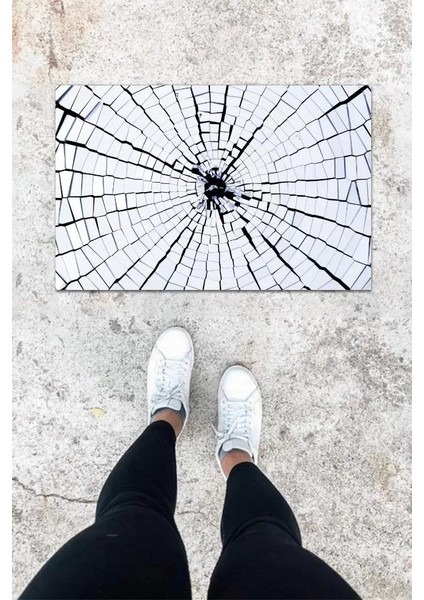 Dijital Baskı Beyaz Kırık Cam Desen Kapı Önü Paspası K-1046