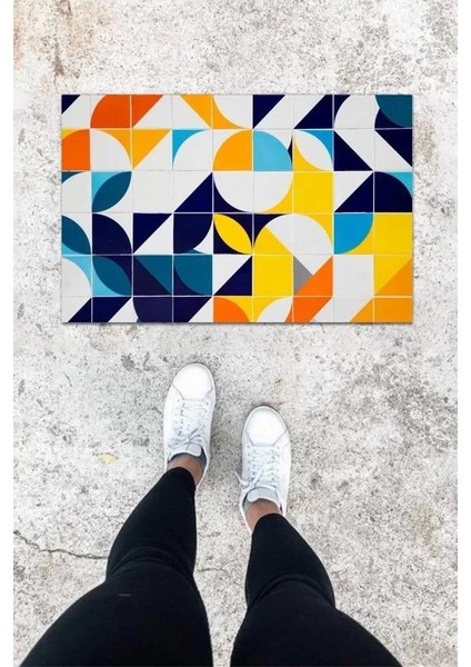 Dijital Baskı Çok Renkli Geometrik Desen Kapı Önü Paspası K-1070