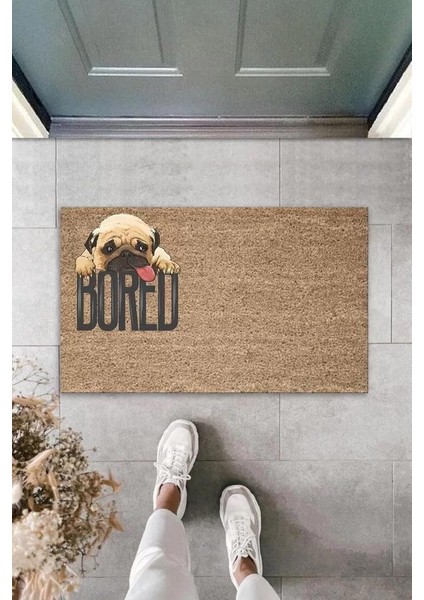 Dijital Baskı Kahverengi Bored Köpekli Dekoratif Kapı Paspası K-2080