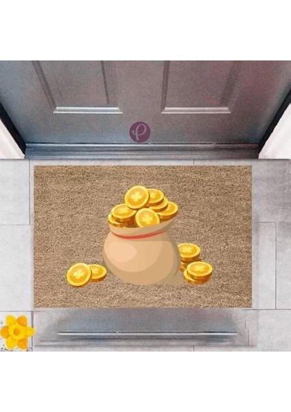 Kapı Önü Paspası Dekoratif Dijital Baskı Altın P-2405