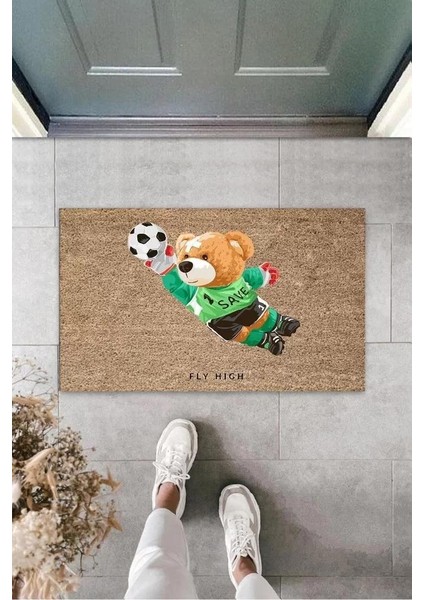 Dijital Baskı Kahverengi Kaleci Oyuncak Ayı Paspas K-3135