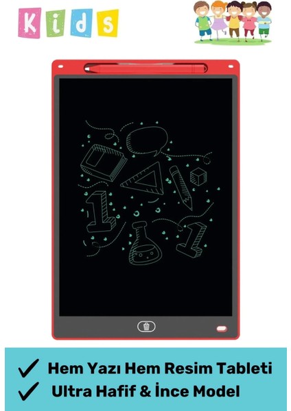 Premium LCD Ekranlı Kalemli Dijital Çizim Tableti Yazı Tahtası Boyama Resim Akıllı Tablet 12 Inc