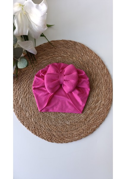 Düz Renk %100 Pamuk Penye Çift Kat Fiyonklu Bebek Bonesi 0-12 Ay