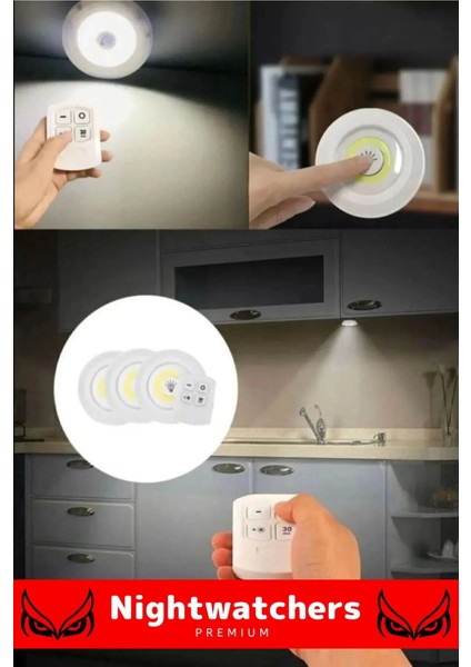 Deluxe Av Kamp Ev Okul Araba Otel Pilli Uzaktan Kumandalı Yapışkanlı Dayanıklı 3'lü LED Spot 1 Adet fırsatları