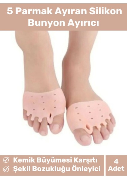 Kemik Büyümesi Karşıtı Şekil Bozukluğu Önleyici Ayak 5 Parmak Ayıran Silikon Bunyon Ayırıcı 4'lü Set