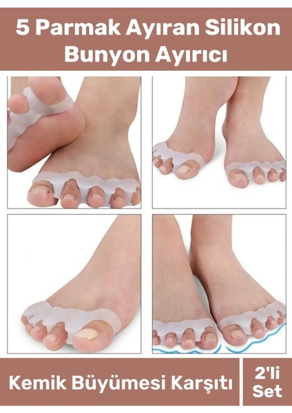 Kemik Büyümesi Karşıtı Şekil Bozukluğu Önleyici Ayak 5 Parmak Ayıran Silikon Bunyon Ayırıcı 2'li Set