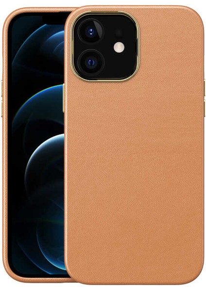 Apple iPhone 12 Kılıf Natura Kapak-Kahverengi