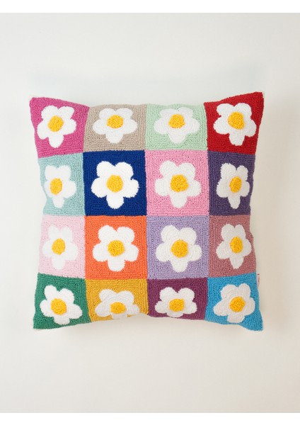 DAISTY PATCH – Renkli Kareli Papatya Desenli Punch Yastık Kılıfı