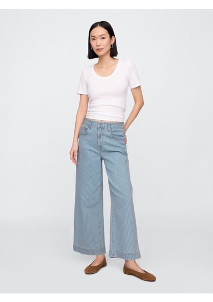 Kadın Mavi Wide Leg Jean Pantolon