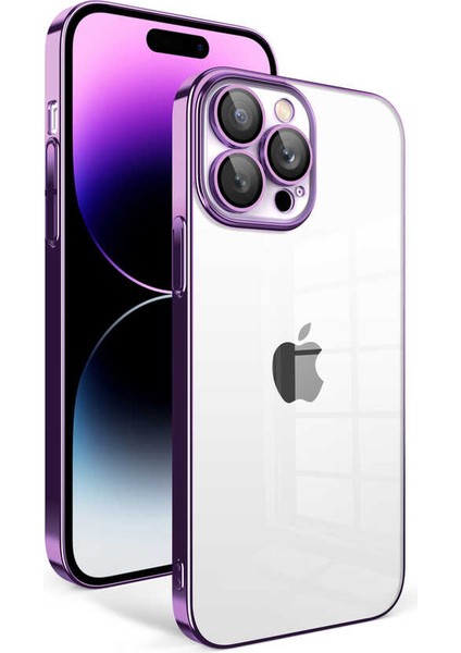 Apple iPhone 14 Pro Max Kılıf Kamera Korumalı Renkli Çerçeveli Garaj Kapak-Koyu Mor
