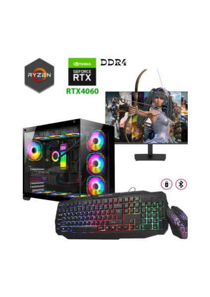 Tkden-Bndl4 RYZEN7-5700X 16GB Ddr4 512SSD RTX4060 8gb 27'180HZ 1ms Oyuncu Monitör Pc