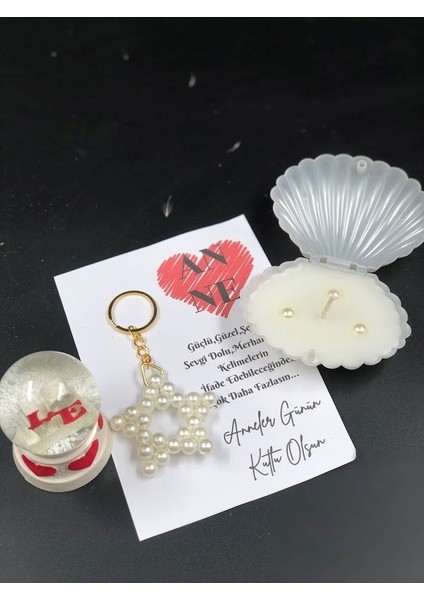 Anneler Günü Hediye Seti Küre Mum ve Inci Anahtarlık Annem Sen Benim En Değerli Incimsin fiyatları