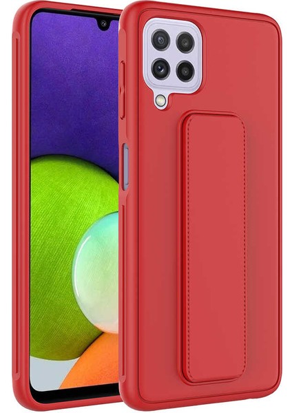 Samsung Galaxy M22 Kılıf Qstand Kapak-Kırmızı