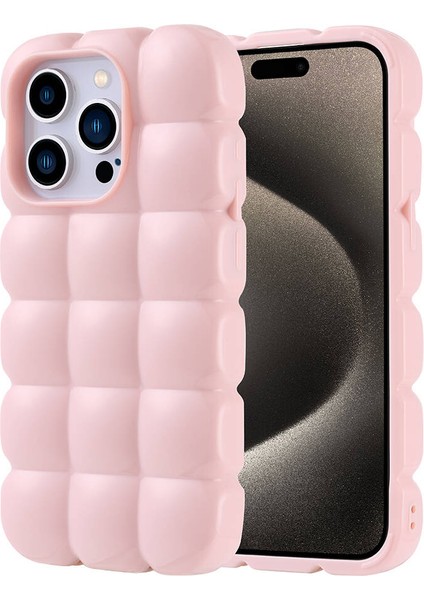 Apple iPhone 15 Pro Kılıf Parlak Esnek Silikon Dom Dom Kapak-Pembe