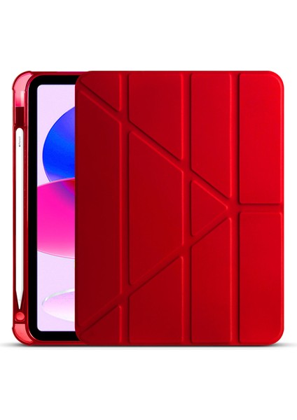 Apple iPad 11.nesil 2025 Kılıf Zore Tri Folding Kalem Bölmeli Standlı Kılıf - Kırmızı