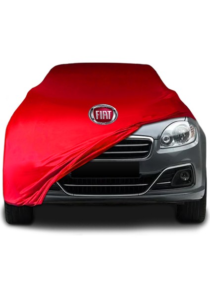 Fiat Linea Sedan Kırmızı Kumaş Araba Branda Logolu Kumaş Araba Brandası Penye Oto Branda